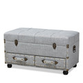 Baxton Studio Flynn Transitional Grey Upholstered 2-Drawer Storage Trunk Ottoman 162-10516